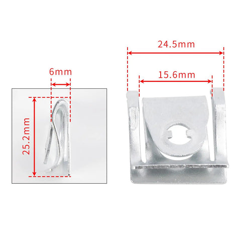 Silver locking plate with dimensions, part of D Ring Quick Release Fairing Fasteners For Motorcycles And Bikes 14mm Universal Fit
