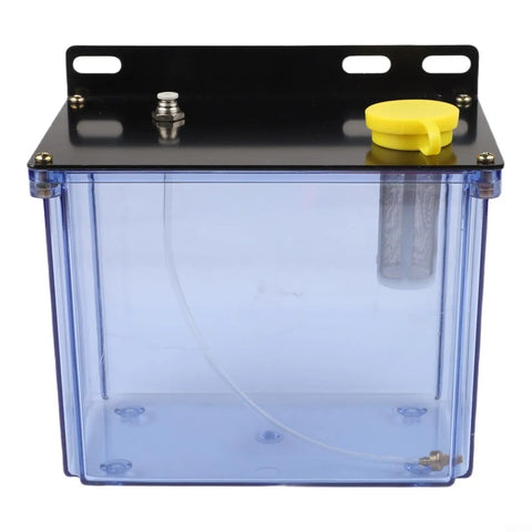 Heavy Duty 3L CNC Lubrication Water Box With Integrated Filter For Lathe Milling Drill Machines, transparent polymer tank with yellow cap.