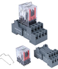 Heavy Duty 24V DC Relay with 14 Pin Socket Base and LED Indicator, 5 Amp Coil, 4PDT 4NO 4NC Configuration, DIN Rail Mount