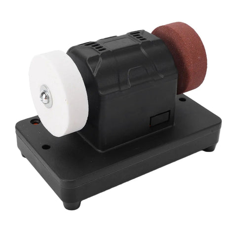 Cordless Mini Bench Grinder With Dual Three Inch Grinding Wheels And Variable Two Thousand To Six Thousand RPM compact tool for sharpening.