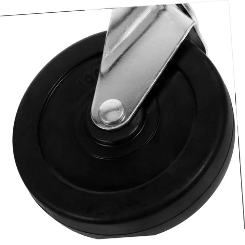Heavy Duty Gate Caster Wheels With Adjustable Height Metal Elastic Support, black rubber wheel with metal attachment, close-up view.