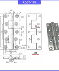 Rock Solid Heavy Duty Stainless Steel Hinge XG02-197 technical drawing and image, for industrial grade applications, rust resistant.