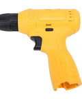 Rugged Cordless Drill Driver Set With A Hassle Free 3 8 Inch Keyless Chuck and Serious Torque showing yellow drill handle and black chuck.