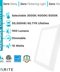 Square 6 Inch LED Flush Mount Ceiling Light Fixture 15W 3 Color Temp Switchable 3000K 4000K 5000K 900 Lumens Dimmable
