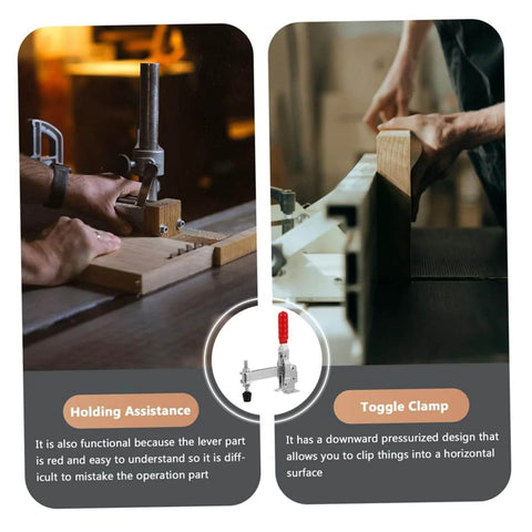 Welding Toggle Clamps 2 Pack Quick Release Fixed Hand Clamps With Rubber Tips For Workshop Jig Fixtures in use on wood surface