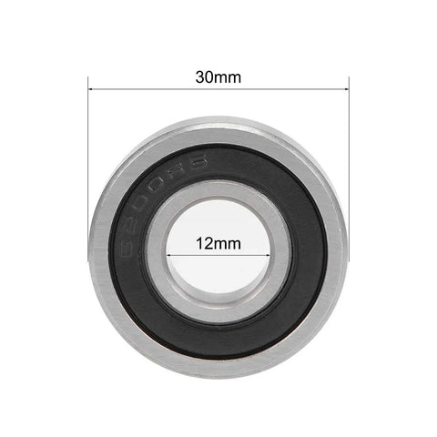 Heavy Duty 6200-12-2RS Deep Groove Ball Bearings 12mm X 30mm X 9mm Double Sealed Chrome Steel ABEC 1 P0 front view with dimensions