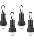Portable LED Camping Lantern With Clip Hook Waterproof Battery Powered Emergency Light Lit Bright With 3 Modes, Black 4 Pack