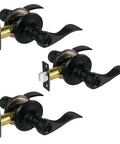 4 Pack Black Wave Style Privacy Door Handles With Lock For Bedroom And Bathroom Interior Doors Reversible Left Or Right Handed Levers