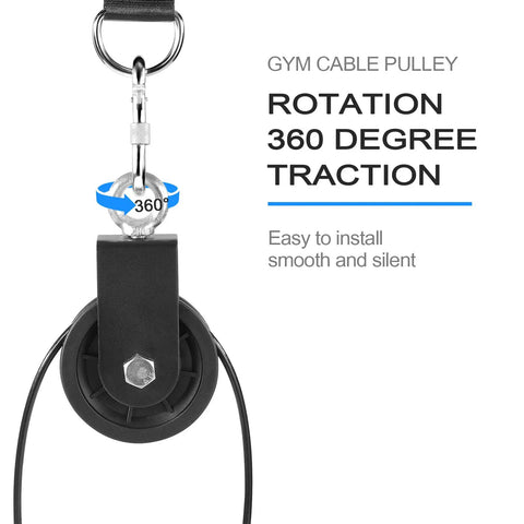3.54 In Cable Pulley 360 Rotation Traction Wheel With Carabiner And Strap showing smooth rotation and installation features.