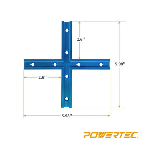 3 Inch T Track Intersection Kit With Predrilled Mounting Holes Four Sets Of Universal T Track Accessories For Woodworking Jigs And Fixtures Ideal For Custom Router Tables Sleds And Flexible Jig Configurations, blue anodized aluminum cross with measurements