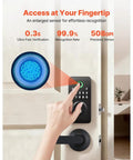 Matte Black Fingerprint Door Lock Set With Easy Grip Lever And Advanced Biometric Scanner For Hassle Free Keyless Entry showing fingerprint sensor and keypad.