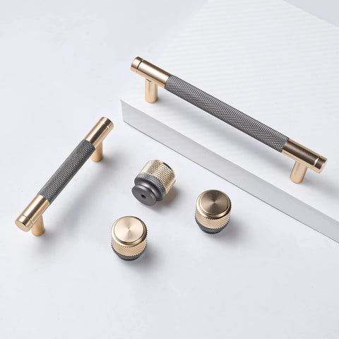 12 Pack 3 Inch Barrel Cabinet Pulls Gold And Grey Aluminum Handles For Cabinets And Drawers, Corrosion Resistant Aluminum Construction