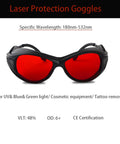 Premium Heavy Duty 2 Pack Laser Safety Goggles Delivering Solid Od6 Plus Shield For Blue Green And Violet Beams Built Tough For Science Labs And Maker Studios, showing red lenses and black frame.