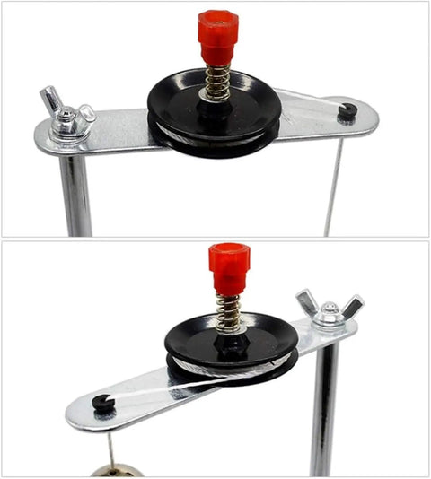 Close-up of Single Pendulum Vibration Lab Kit For Measuring Local Gravity Acceleration And Pendulum Motion, metal part with spring.