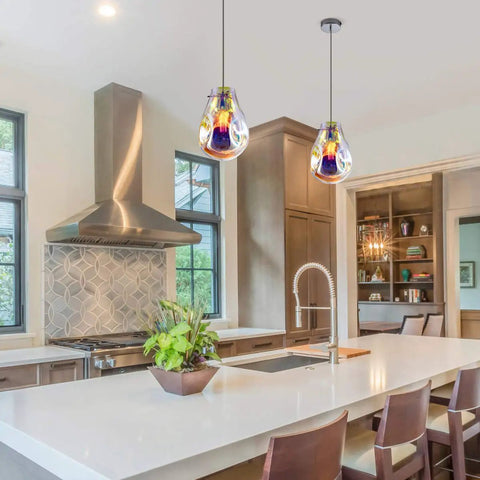 Colorful Bubble Glass Island Pendant Light 1 Light For Kitchen And Dining with vibrant shade over kitchen island