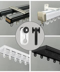 Top Shelf 100 Piece Heavy Duty Curtain Track Rollers Smooth As Butter Aluminum Mute Pulley Wheels showing white and black glider kits.