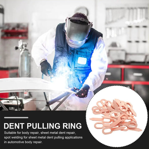 Person welding on car hood with Pro-Grade 200-Piece Dent Puller Repair Tool Kit for Auto Body Panels and Sheet Metal