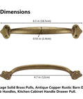Dimensions of Solid Brass Vintage Drawer Pull Featuring Antique Copper Finish For Rustic Barn Doors And Kitchen Cabinets Heavy Duty Grabber Handle.