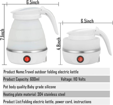 Foldable Travel Kettle For Camping Portable Silicone Collapsible Teapot With Auto Shutoff Safe Materials Compact White