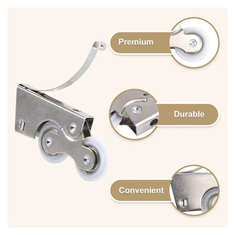 Top Tier Slick Glide Casters And Heavy Duty Pulleys For Sliding Doors Windows Wardrobes And Cabinetry With Hassle Free Setup and Ridiculously Smooth Daily Operation - close-up of durable steel caster and pulley.