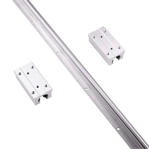 SBR12 Linear Rail Shaft Guide 51 Inch Plus Two Precision Steel Slide Blocks For Cnc Machines And Diy Builds Featuring Smooth As Butter Motion. Aluminum rail and slide blocks.