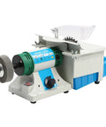 750W Variable Speed Bench Grinder And Badass Heavy Duty Shop Rig For Jewelry Polishing And Stone Carving With Hella Precision Lapidary Saw And Sweet Finishing Touch Ups To Get The Job Done Right side view of tool with motor and polishing wheel.