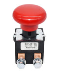 Built Tough Red Emergency Stop Switch With A Straight Up Reliable Push Button Actuator Rating 48 Volt 125 Amp Ideal for Big Joe golf carts.