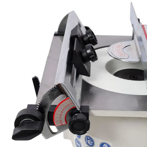 Detail view of adjustable tool rest on Built Like A Tank Cast Iron 6 Inch Bench Grinder With Half Horsepower Motor.