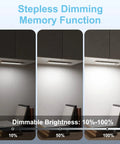 Under Cabinet LED Lights With Motion Sensor 53 LED Dimmable USB Rechargeable Strip Magnetic Mount 2200mAh Battery White Soft Glow 30cm Each Pack Of 2 Dope Easy Install showing dimmable brightness levels.
