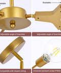 Gold 9 Light Sputnik Chandelier Modern Metal Ceiling Hanging Light adjustable branches and sockets detail