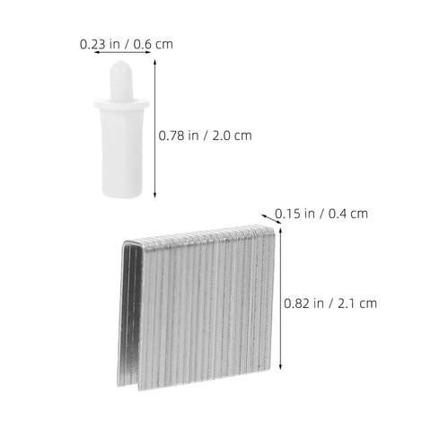 Heavy Duty Snap In Louver Pins And Window Shutter Repair Hardware Kit With Thirty Piece Blind Replacement Tabs for patio blinds and wood shutters, showing pins and tabs dimensions.