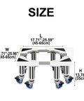 Size chart of Heavy Duty Washer Stand With Solid Rolling Casters And Adjustable Dryer Riser Platform showing dimensions.