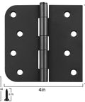 Matte Black 4 Inch Square Door Hinges With Rounded Corners Heavy Duty Interior And Exterior Cabinet Hardware close-up view with screws.