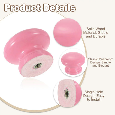 10 Piece Rose Red Mushroom Wood Drawer Knobs Cabinet Hardware With Mounting Screws For Dressers And Cupboards Solid Grain Finish, showcasing the classic mushroom design.
