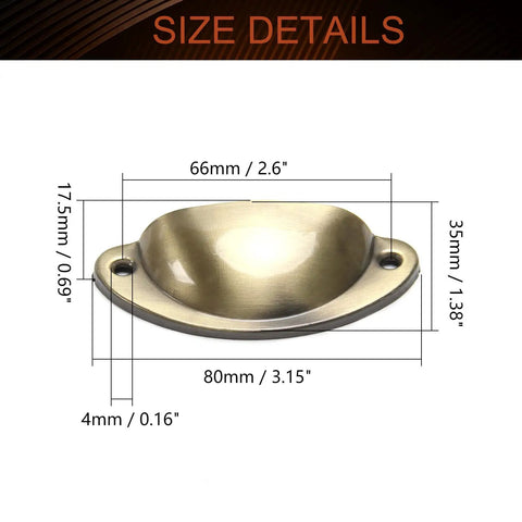 Snag A Win With These Next Level 4 Piece Iron Cup Pulls dimensions showing size details in brushed bronze finish for cabinets or drawers.