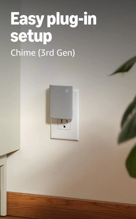 Real Deal Battery Wireless Doorbell Camera Bundle In Speckled Gray Finish With Kickin 2K Hd Video And Retinal 6X Zoom Plus Sweet Easy Setup And Included Wire Free Chime For Hefty Motion Alerts chime plugged into wall outlet.
