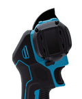 Heavy Duty Cordless Angle Grinder And Mini Circular Saw Pumping 12000 RPM close-up side view, showcasing handle and guard features.