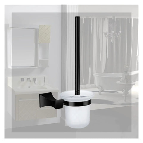 Kickass Chrome Wall Mount Toilet Brush Holder With Seamless Glass Cup Hella Sturdy Build Simple Install Bathroom Essential in modern bathroom setting.