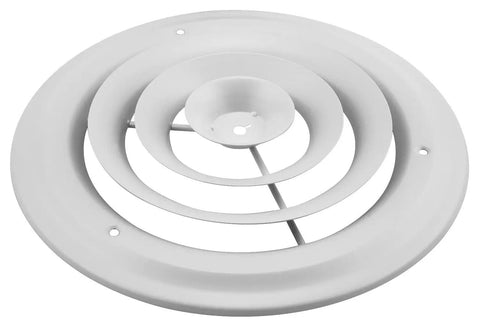 Round Ceiling Diffuser 8 Inch White with 360 Degree Air Deflection and Step Down Diffuser Ring Steel Construction for Ceiling Installation