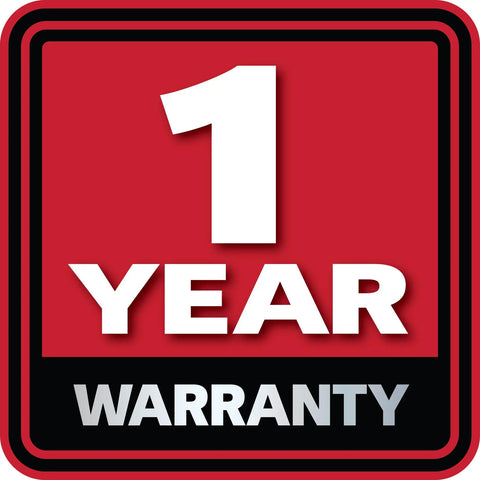 Image displaying a "1 Year Warranty" icon on a red background.