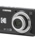 Black digital camera with 5x optical zoom lens, part of Grab And Go Digital Camera Bundle For Sharp Photos And Smooth Video 16MP Sensor 28mm