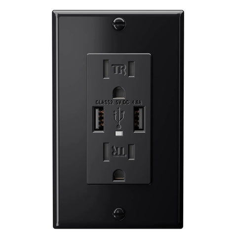 Black 10 Pack 4.8A USB Wall Outlet With Dual USB Ports 15A Tamper Resistant Duplex Receptacle UL Listed for Fast Charging