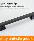 Rock Solid Matte Black Square Grab Bar for Bathroom, 24 Inch Stainless Steel Safety Rail with Badass 500lb Weight Limit, non-slip design.