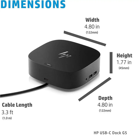 Slick 11 In 1 Usb C Dock And Thunderbolt Adapter Game Changer For Laptops shown with dimensions, cable length 3.3 ft, black color.