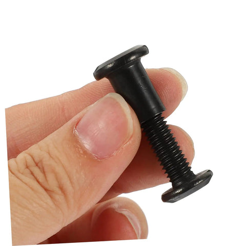 Badass Stainless Steel Chicago Binding Screws M6 X 25 Millimeter With Secure Cap Nuts in hand, showcasing height and black cap.