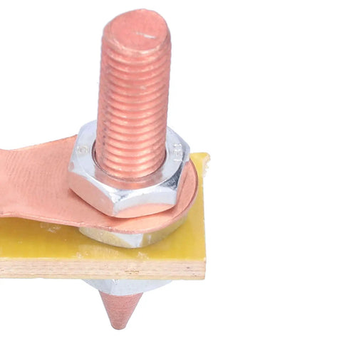 Close-up of the copper component featuring a threaded screw in a Reliable Magnetic Welding Clamp Tool With Compact Design And Strong 3KG Holding Power For Securely Attaching To Glossy Metal Surfaces While Keeping Your Workpieces Steady During Serious Projects.