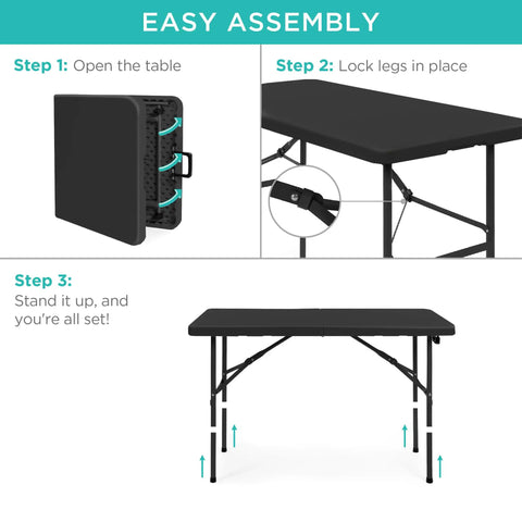 Assembly instructions for Four Foot Plastic Folding Table Heavy Duty Portable With Carry Handle Ideal For Indoor Outdoor Use Locking Legs