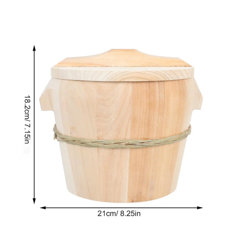 Kickin Flavor Infusion Starts With This Handmade Wooden Rice Steamer Bucket And Tight Fitting Lid built on a stable base with heat-safe handles.