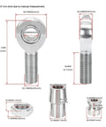 Premium 7/8 Inch Heim Joint Rod End Kit Two Pack Heavy Duty Sealed Spherical Bearings detailed measurements and components.