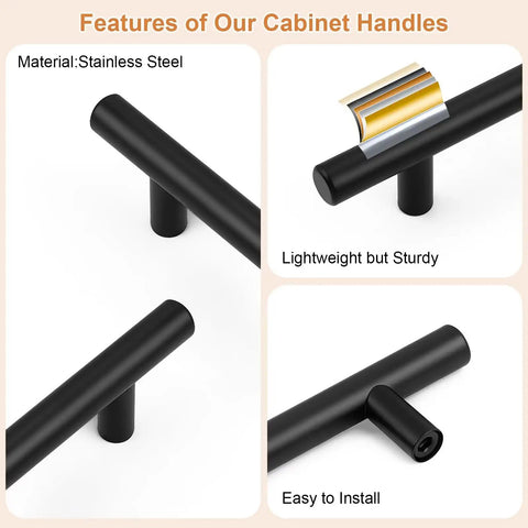 Upgrade Your Kitchen With These Top Shelf Black Stainless Steel Cabinet Pulls Boasting A Thick Round Shape And Precise Three Inch Hole Spacing Plus A Full Screw Set Guaranteeing A No Sweat Swap For Any Door Type In A Massive Fifty Pack, featuring lightweight stainless steel design.